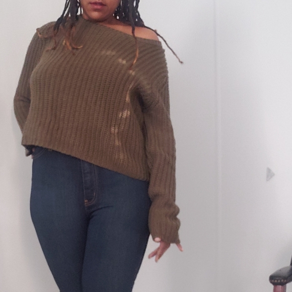 moon & madison Sweaters - Olive sweater With Sexy Lace Up Detail